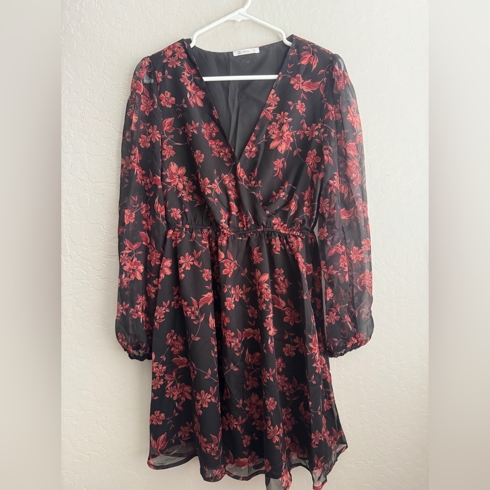 Cupshe Black and Red Floral Long Sleeve Dress - Picture 4 of 9